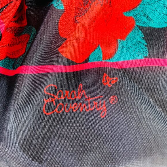 Sarah Coventry Floral Scarf Roses Print VTG 80s Womens Square Fashion Signed - Picture 3 of 10